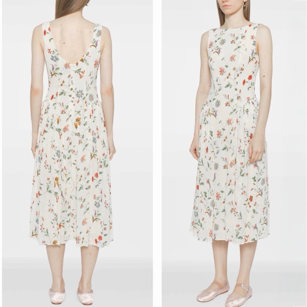 Reformation Anelis Boat Neck Drop Waist Floral Sleeveless Cocktail Midi Dress - Picture 6 of 16